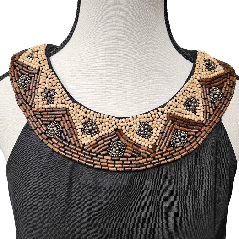 AB Studio Sheath Dress Women 10 Black Beaded Neckline Sleeveless Halter Boho - Picture 2 of 11